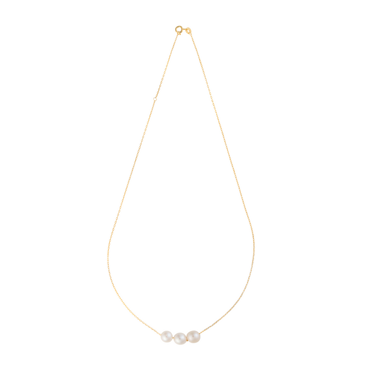 Triple floating pearl necklace - Gold 16/18" adjust