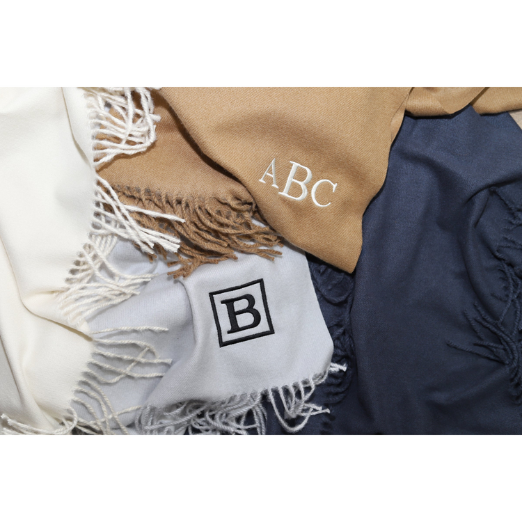 SPECIAL OFFER Sandalwood Faux Cashmere throw with 3 letter embroidered monogram