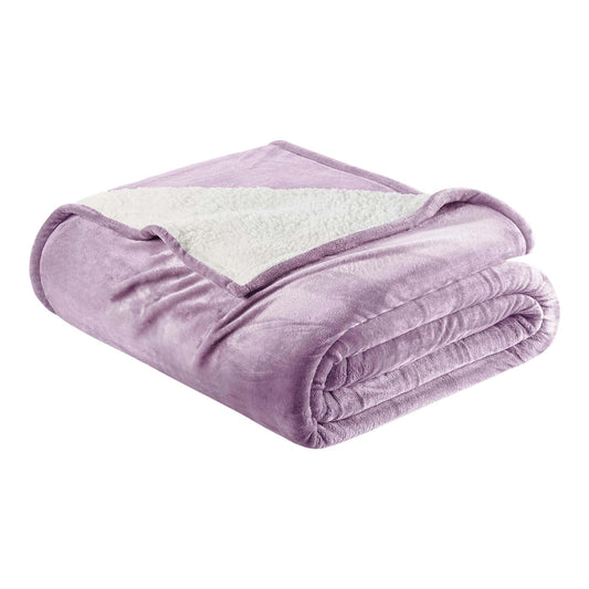 Ultra-Soft Velvet Plush Reversible Sherpa Fleece Blanket - Lilac (King / California King)