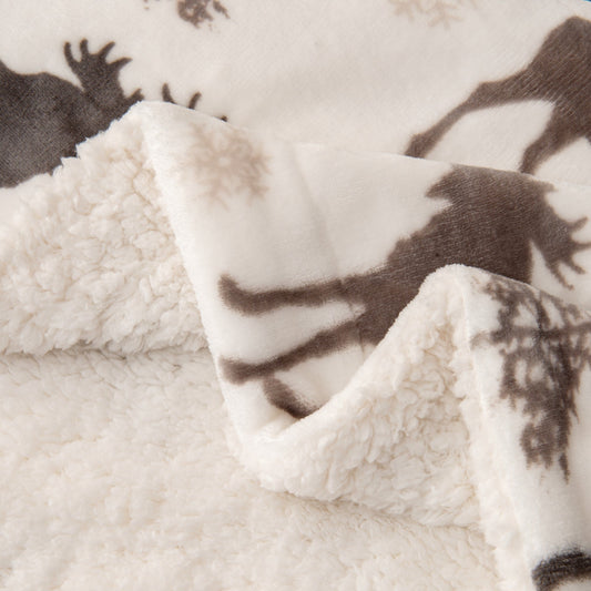 Ultra-Soft Velvet Plush Reversible Sherpa Fleece Blanket - Moose (Throw)