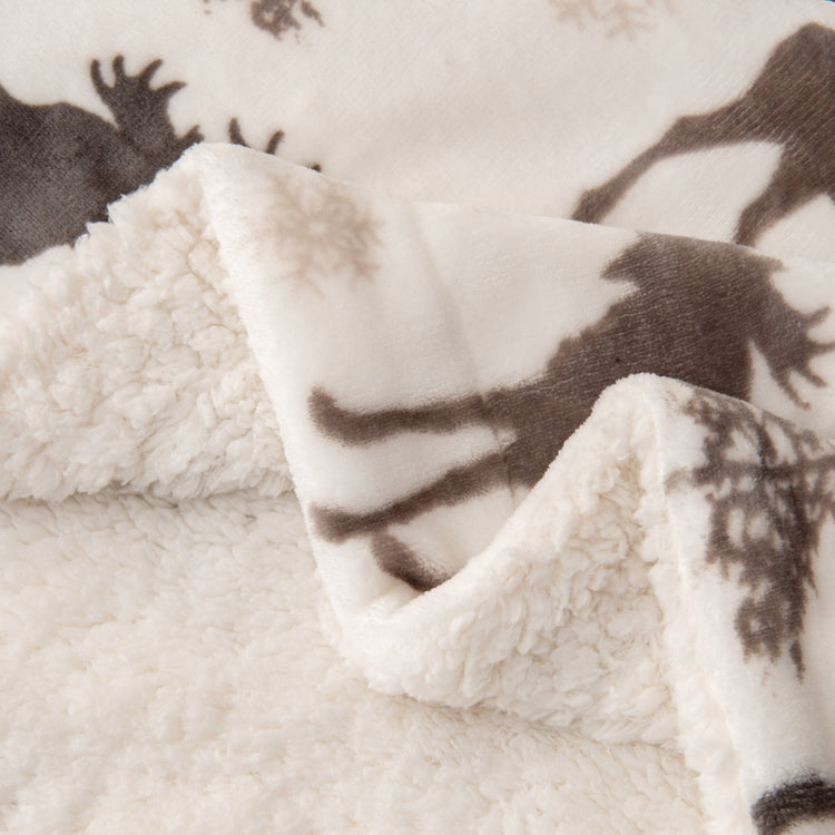 Ultra-Soft Velvet Plush Reversible Sherpa Fleece Blanket - Moose (Throw)