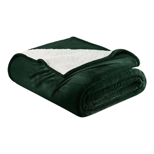 Ultra-Soft Velvet Plush Reversible Sherpa Fleece Blanket - Forest Green (King / California King)