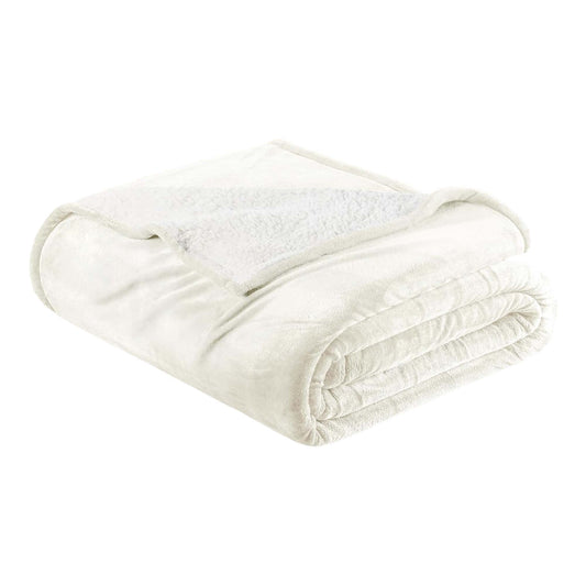 Ultra-Soft Velvet Plush Reversible Sherpa Fleece Blanket - Ivory