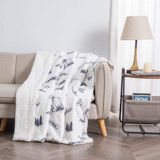Ultra-Soft Velvet Plush Reversible Sherpa Fleece Blanket - Camping (Throw)
