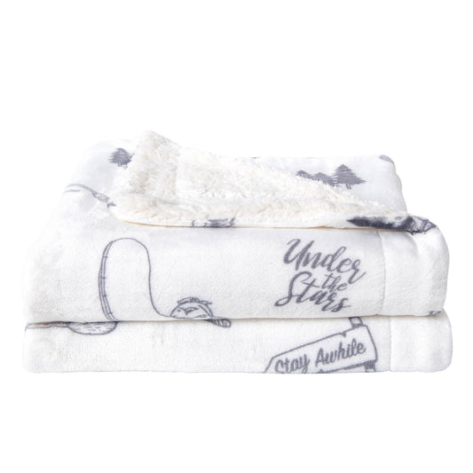 Ultra-Soft Velvet Plush Reversible Sherpa Fleece Blanket - Camping (Throw)