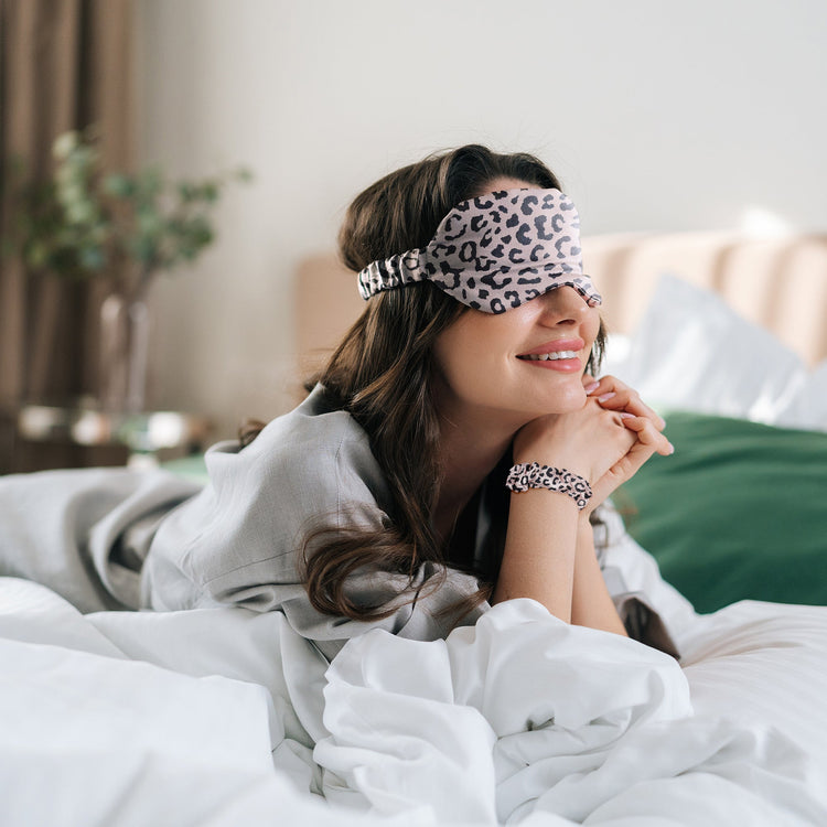 SPECIAL OFFER 5-Piece Set: Leopard Silky Satin Sleep Mask with Pillowcase and Scrunchies