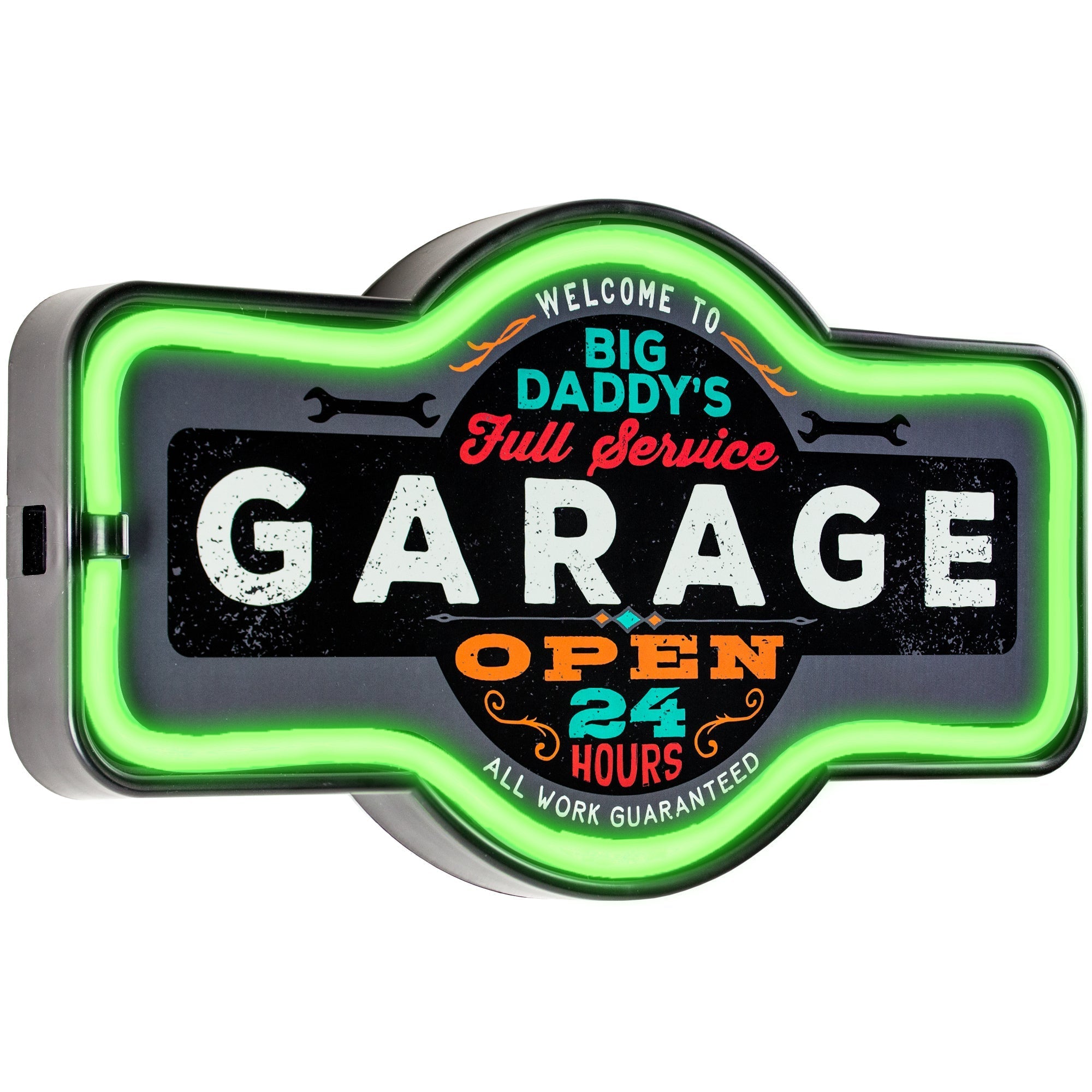 Dad’s Garage, Chevy, Huge metal sign. Comes with a Neon rope LED wall frame, pick Red, Blue Green buy or Orange lights.