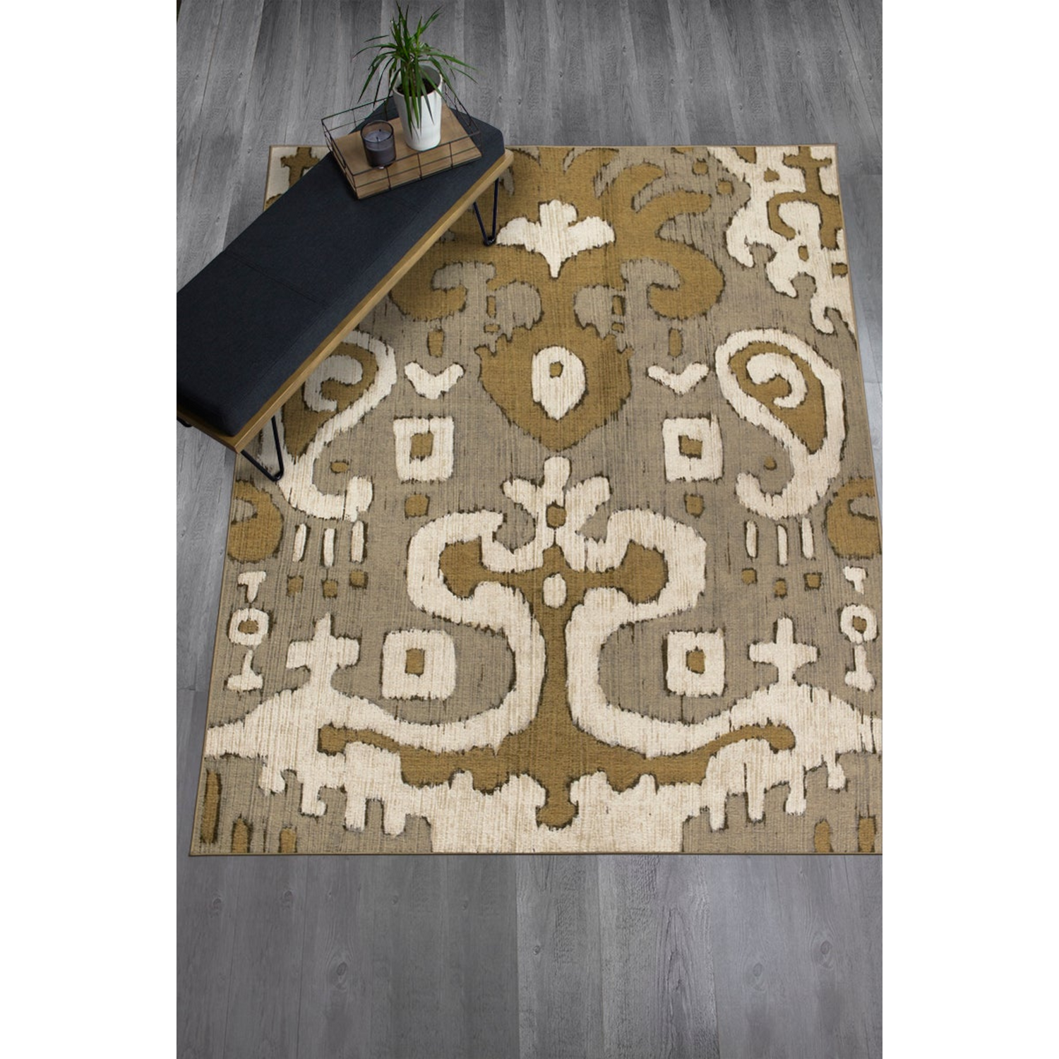 My Magic Carpet Ochre Ikat Washable Rug