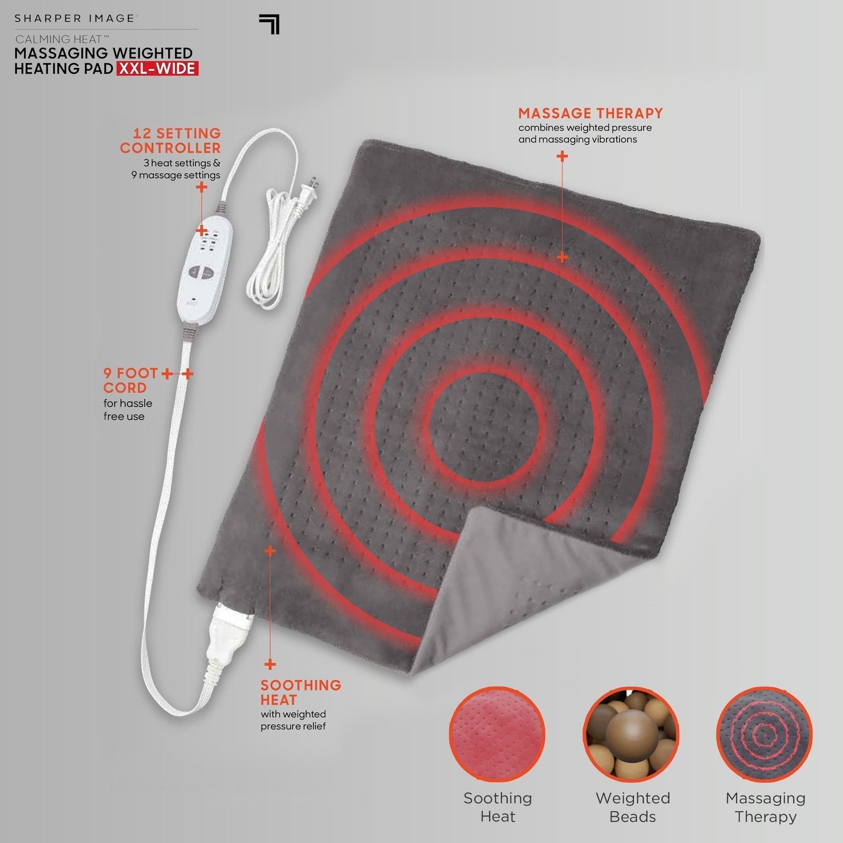 Weighted Massaging Heating Pad Deluxe XXL By Sharper Image