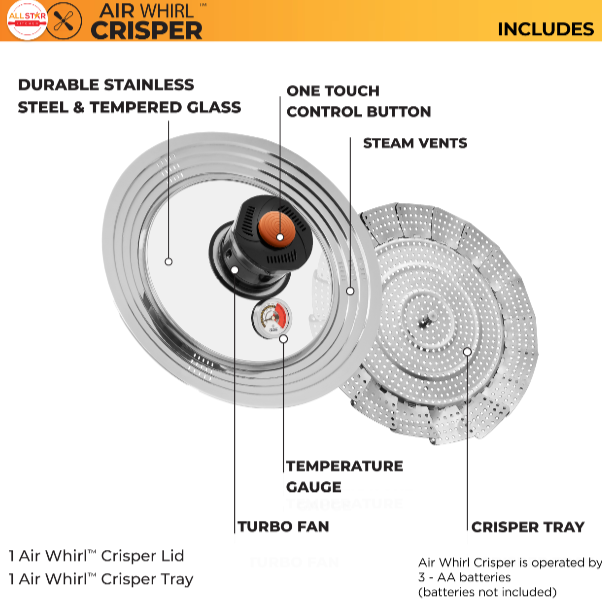 Air Whirl Crisper Air Fryer Lid Glass/Stainless Steel 1 Pk