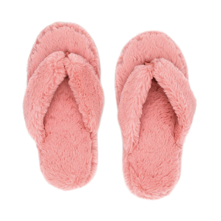 Pudus Fuzzy Flip Flop Thong Slippers for Women, House Slippers with Memory Foam Insoles and Ultra-Plush Faux Fur Lining Blush Pink Cottontail Flip Flop Slippers