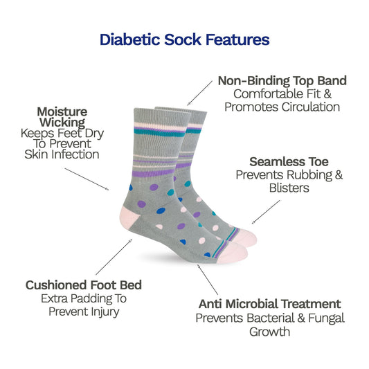 Diabetic Socks - Grey Polka Dot