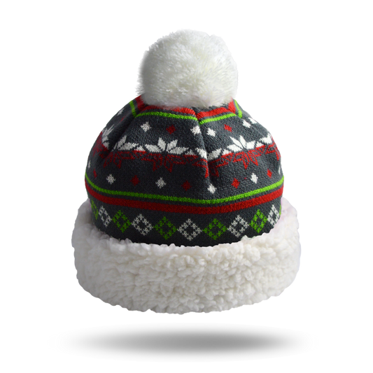 Pudus Unisex Classic Knit Winter Beanie Hat - Fluffy Pom Pom & Warm Fleece Lined Stripe Black Pom Pom Beanie Hat Adult
