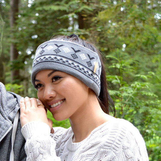 Pudus Classic Knit Winter Headband for Women, Fuzzy Fleece-Lined Ear Warmer Geometric Black - Headband Adult