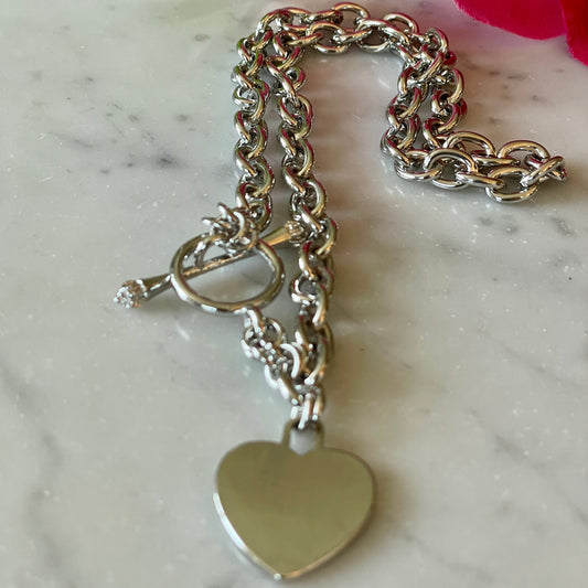 Heart Pendant with Toggle Clasp-White Gold