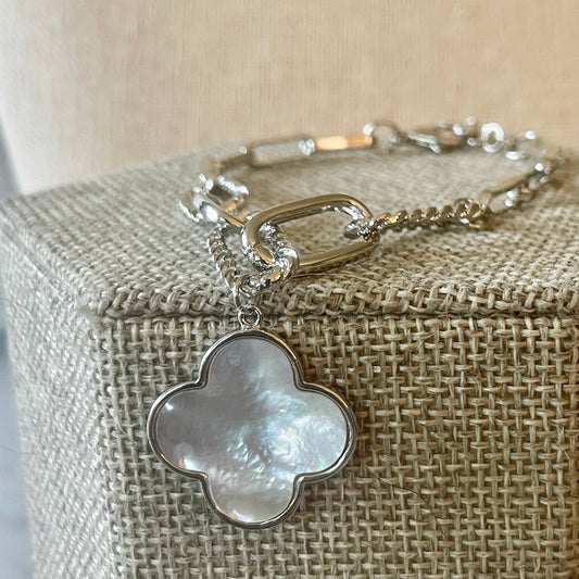 Mother of Pearl Charm Bracelet-White Gold