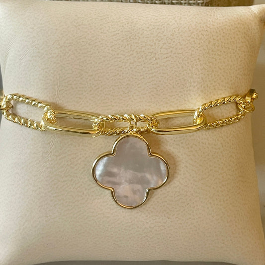 Mother of Pearl Charm Bracelet-Gold