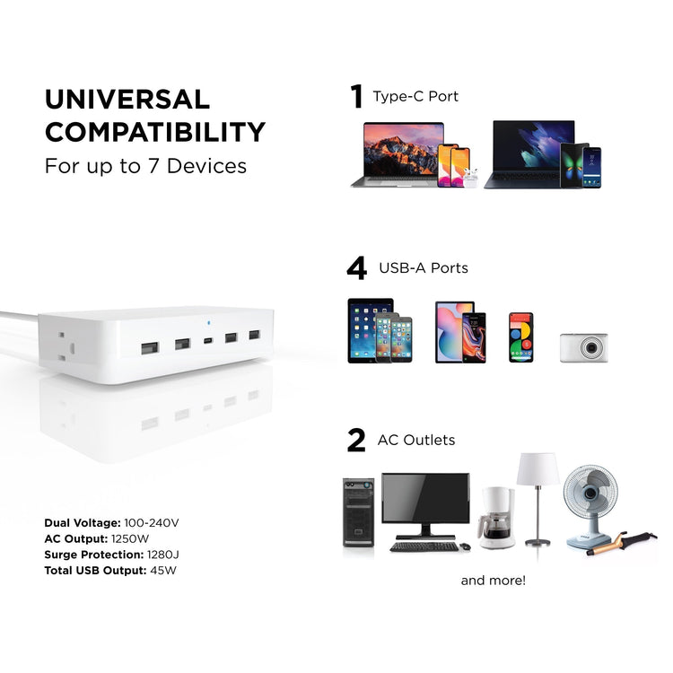 SPECIAL OFFER 7-Device Charger with USB, Type-C, and AC - Black