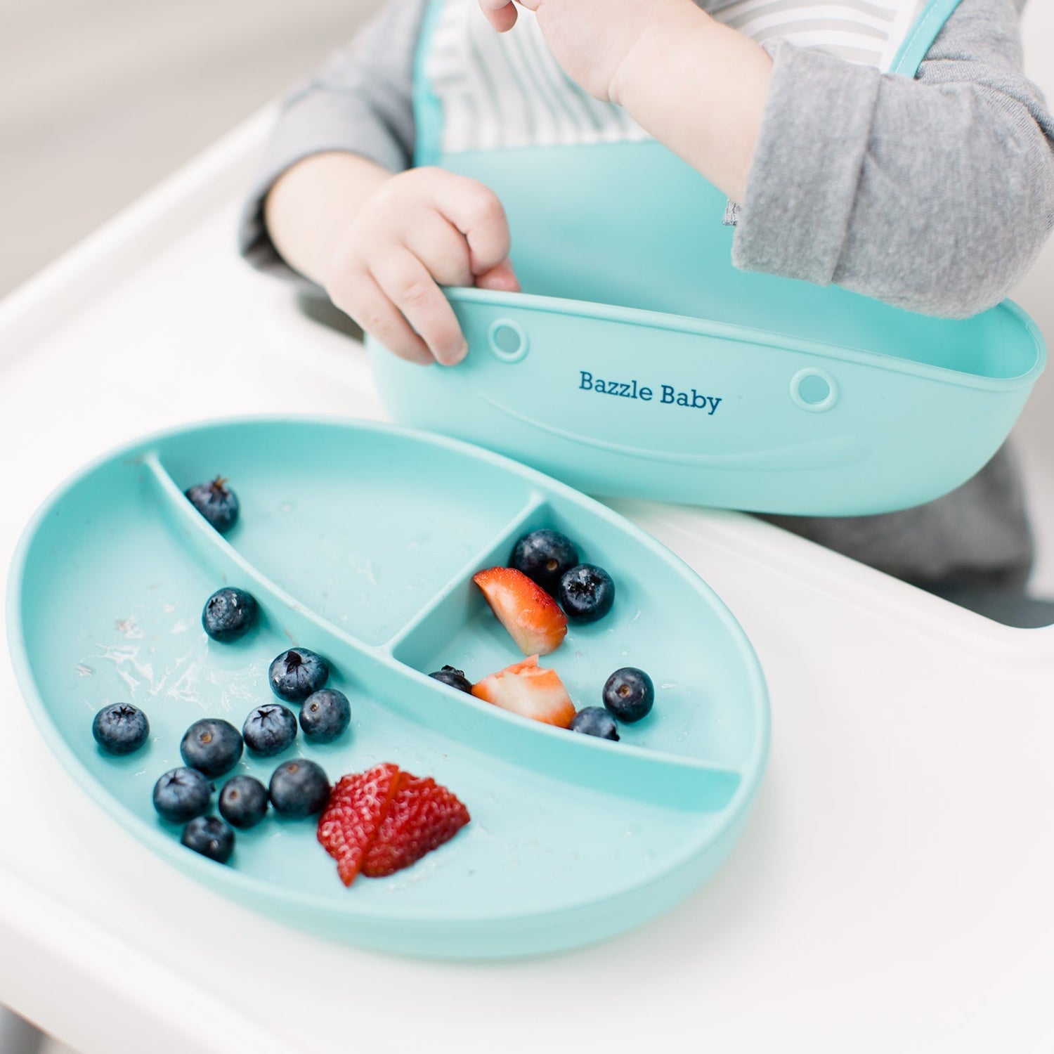 Bazzle Baby Anchor Silicone Bowl and Spoon Set - Blue