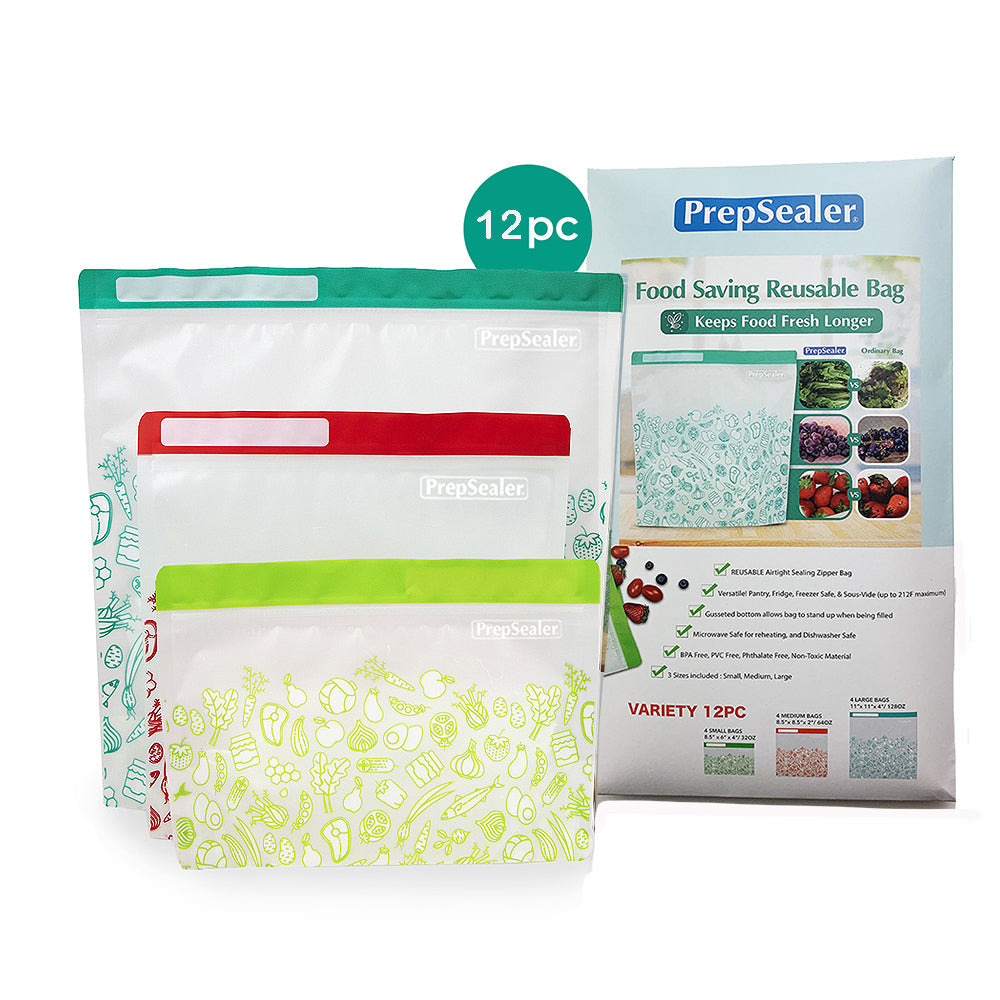 12-pc set (S, L, XL) ZipFresh Reusable Food & Produce Saver Bag
