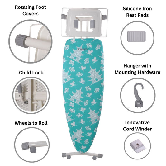 The PAGODA Collection - Space Surfer Premium Ironing Board in Pagoda Blue