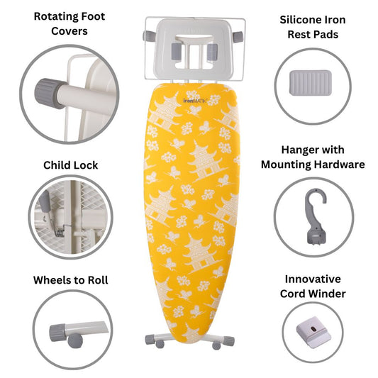 The PAGODA Collection - Space Surfer Premium Ironing Board in Pagoda Yellow