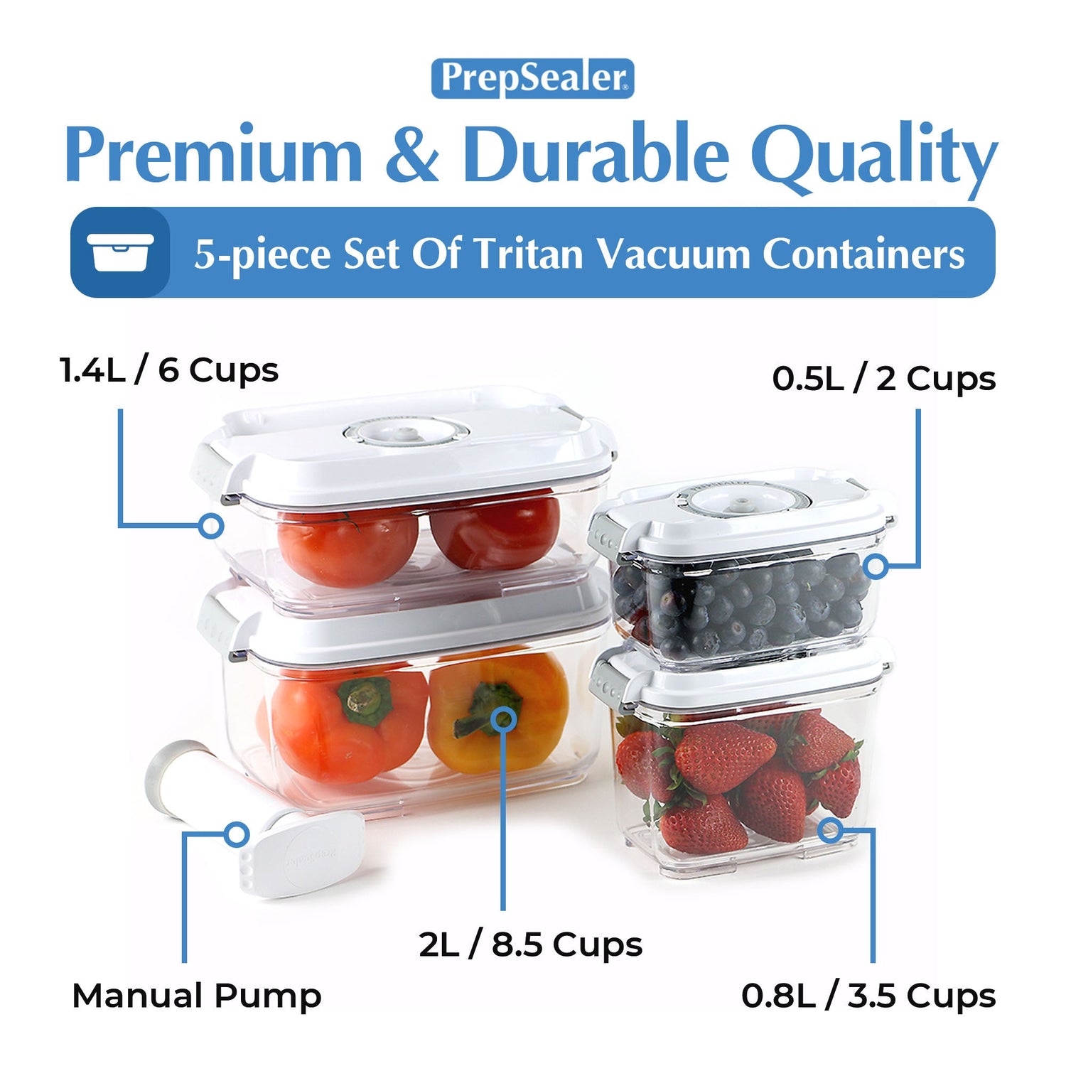 PrepSealer BPA Free Tritan Vacuum Container 3pc Bundle Set (1.4 L, 2.0