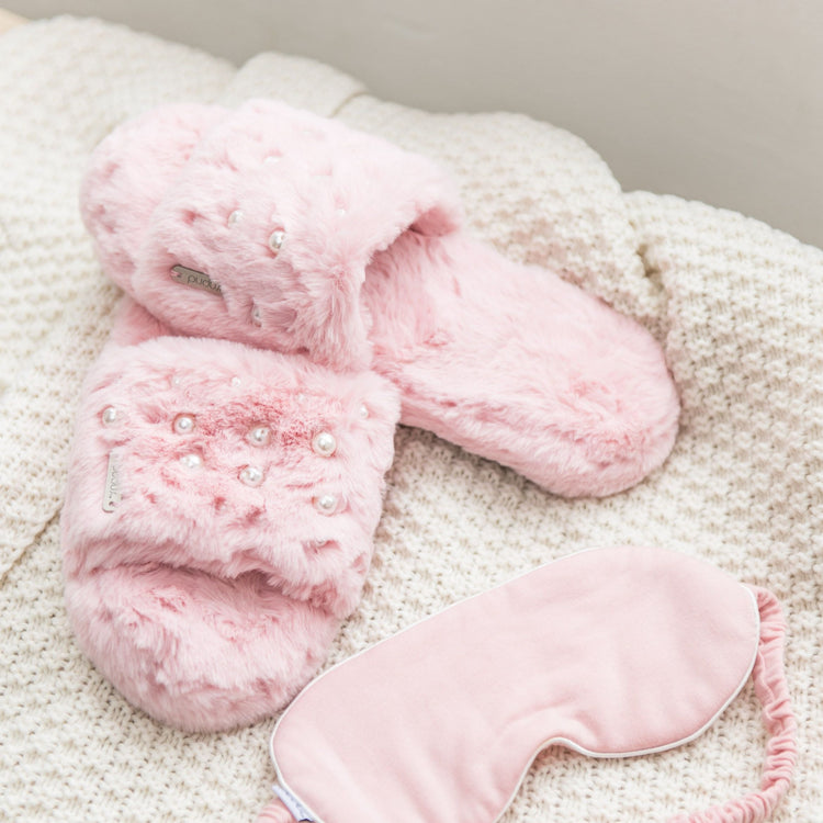 Faux Fur Pearl Slide Slippers | Pink Pearl