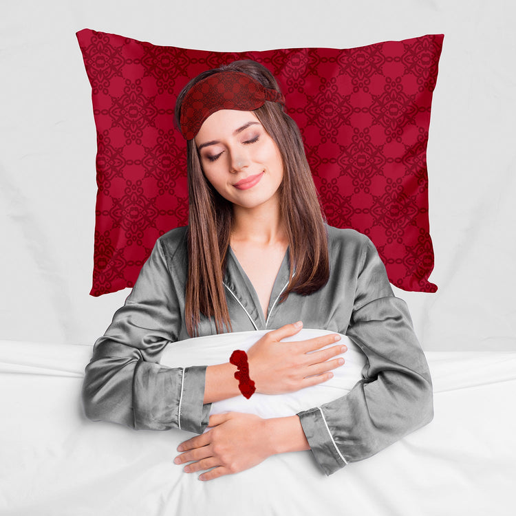 SPECIAL OFFER 5-Piece Set: Magentaverse Silky Satin Sleep Mask with Pillowcase and Scrunchies