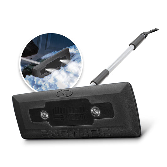 4-In-1 Telescoping Snow Broom + Ice Scraper | 18-Inch Foam Head | Headlights (Black)