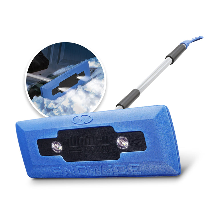 4-In-1 Telescoping Snow Broom + Ice Scraper | 18-Inch Foam Head | Headlights (Blue)