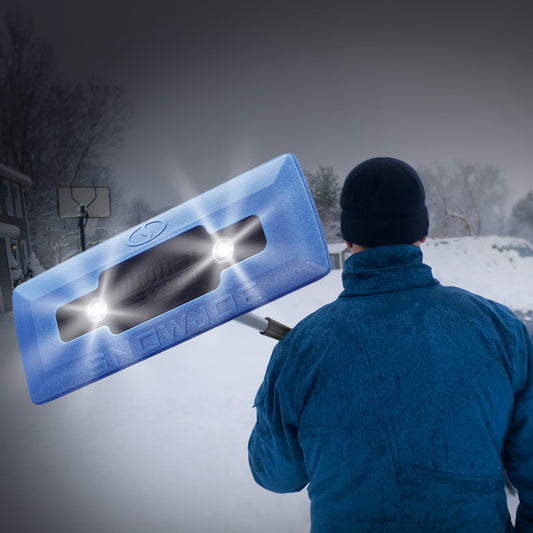 SPECIAL OFFER 4-In-1 Telescoping Snow Broom + Ice Scraper | 18-Inch Foam Head | Headlights (Blue)
