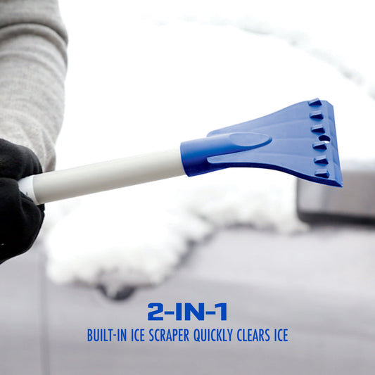 4-In-1 Telescoping Snow Broom + Ice Scraper | 18-Inch Foam Head | Headlights (Blue)