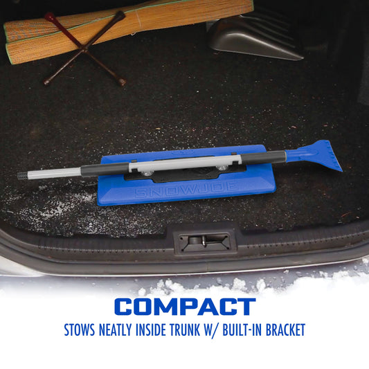 4-In-1 Telescoping Snow Broom + Ice Scraper | 18-Inch Foam Head | Headlights (Blue)