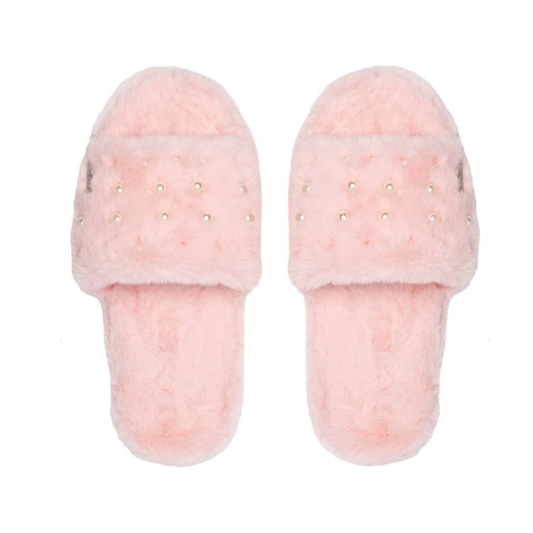 Faux Fur Pearl Slide Slippers | Pink Pearl
