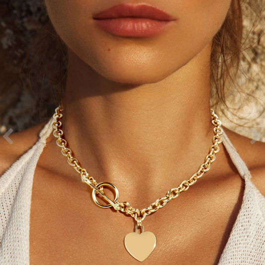 Heart Pendant with Toggle Clasp-Gold