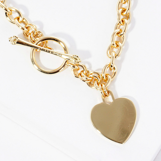 Heart Pendant with Toggle Clasp-Gold