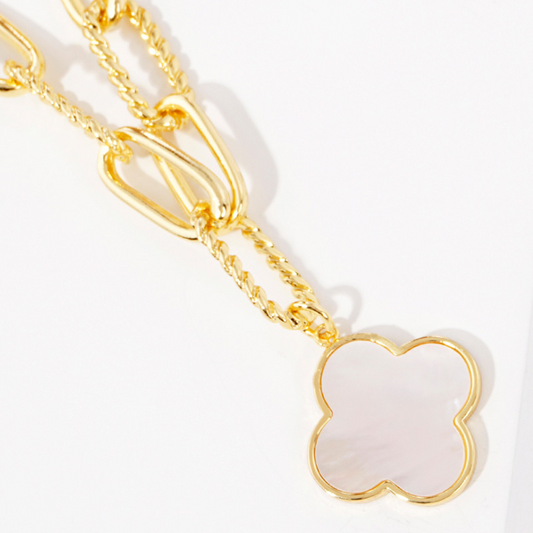 Mother of Pearl Clover on Twisted Link Chain-Gold