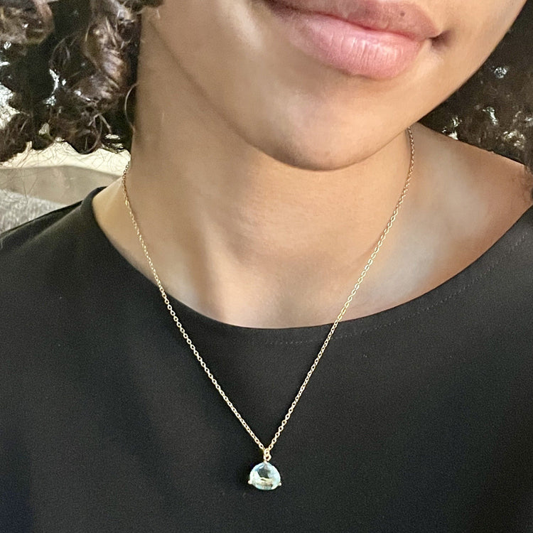 Crystal Drop Necklace-Aquamarine/Gold