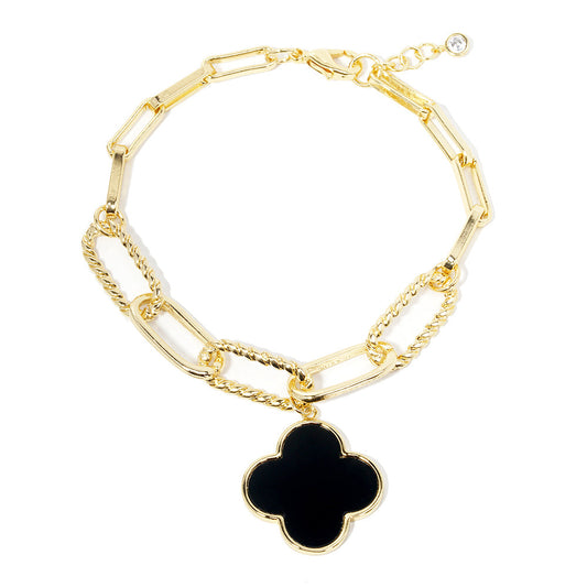 Mother of Pearl Charm Bracelet-Gold/Black