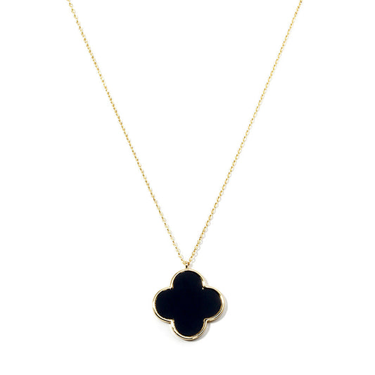 Mother of Pearl Clover on Fine Chain-Gold/Black