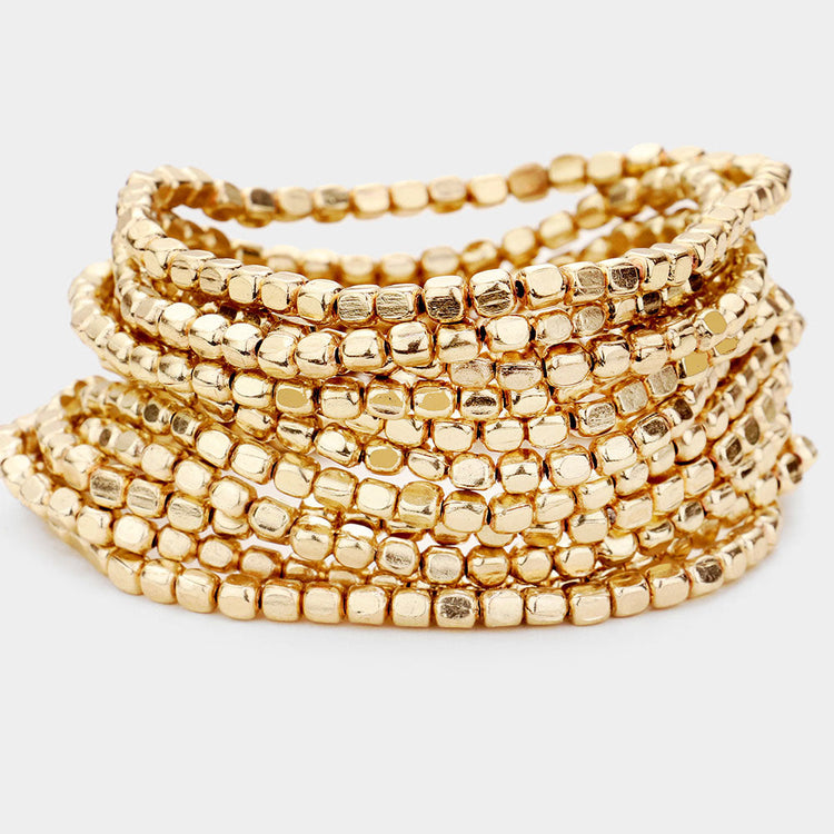 Beaded Nugget Stack - Gold