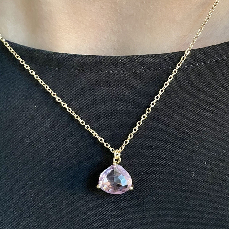 Crystal Drop Necklace-Lavender/Gold