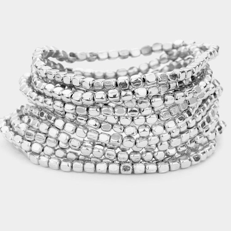 Beaded Nugget Stack - Silver