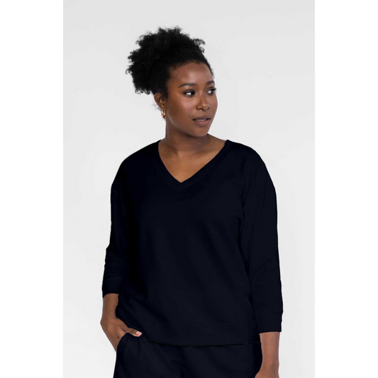 SPECIAL OFFER Darin V-Neck 3/4 Sleeve Sweatshirt | Black