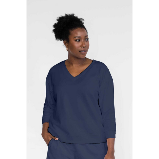 SPECIAL OFFER Darin V-Neck 3/4 Sleeve Sweatshirt | Gray Dawn