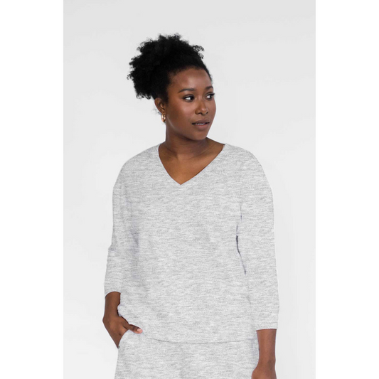 SPECIAL OFFER Darin V-Neck 3/4 Sleeve Sweatshirt | Pebble Grey