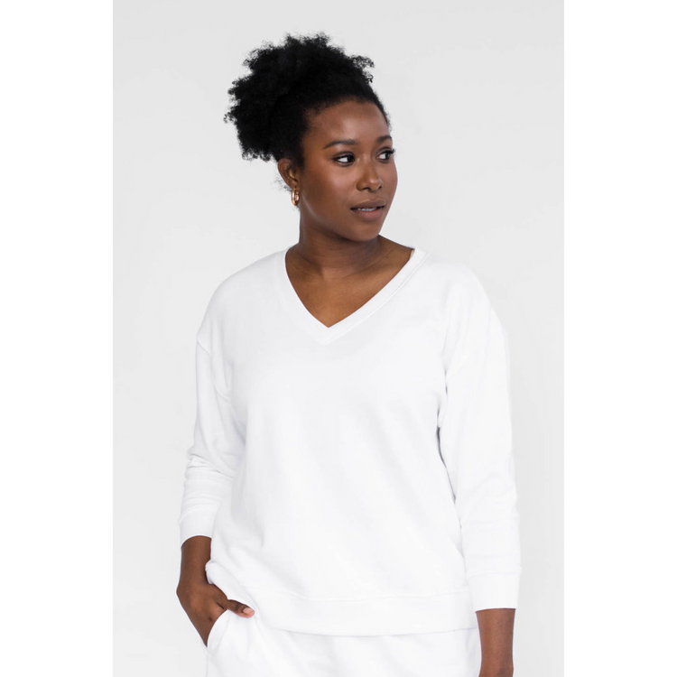 SPECIAL OFFER Darin V-Neck 3/4 Sleeve Sweatshirt | White