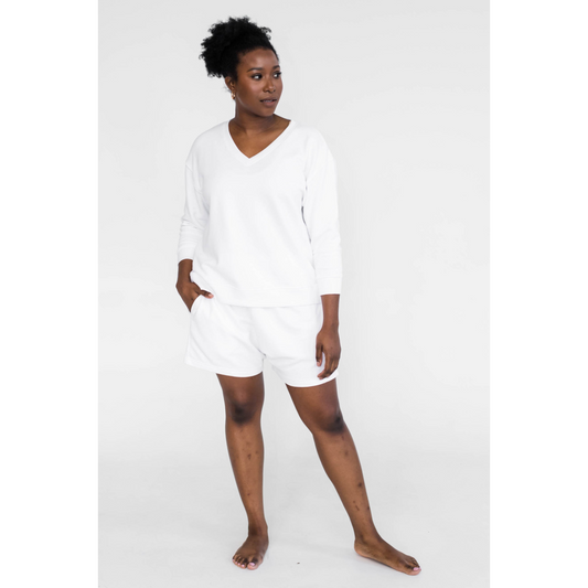 SPECIAL OFFER Darin V-Neck 3/4 Sleeve Sweatshirt | White